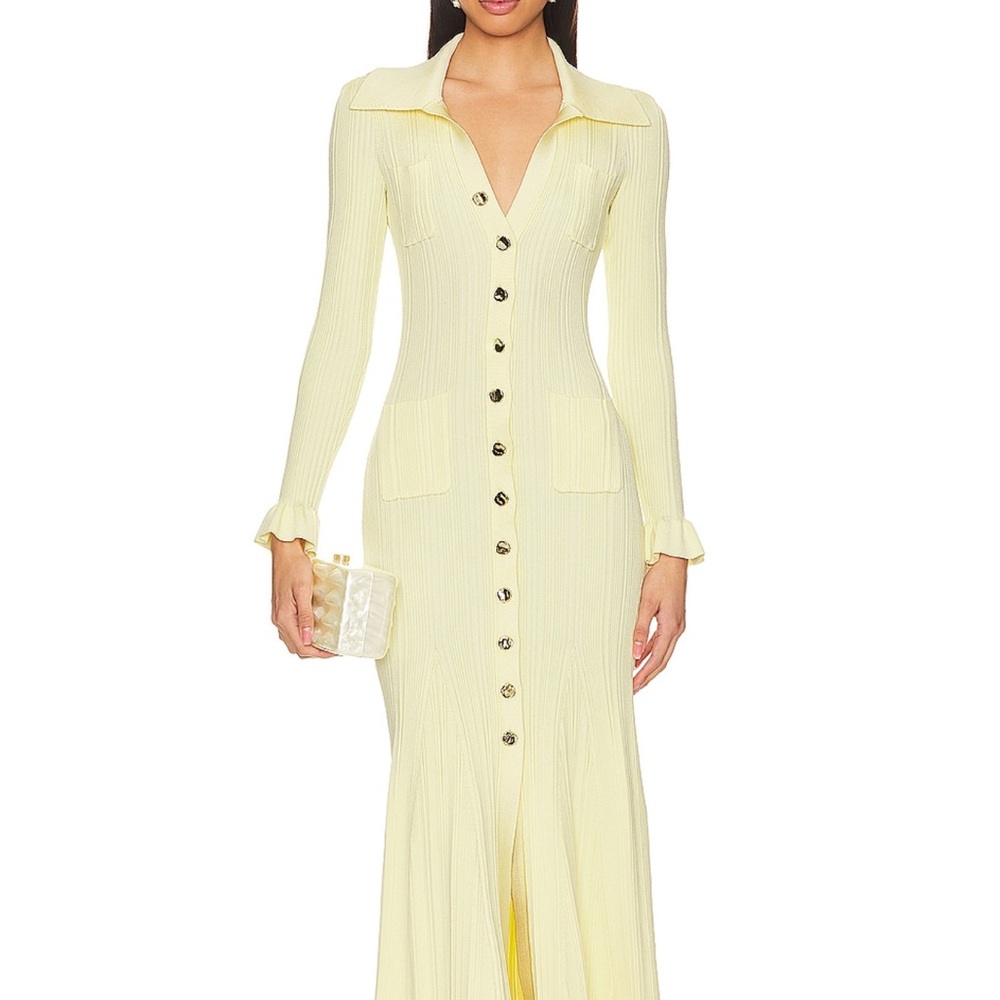 Self-Portrait Yellow Sheath Dress with Plunge Neckline